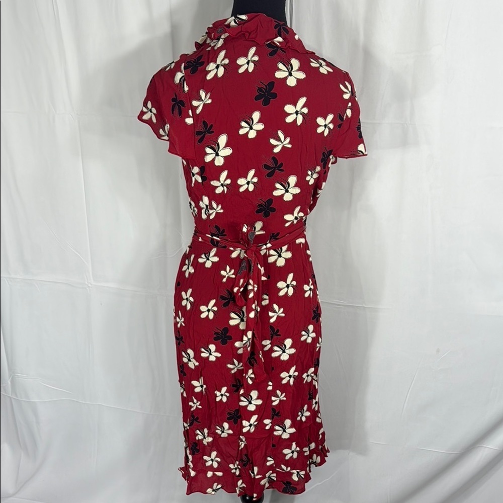 Pink Wheels Red Floral Wrap Dress Size M Made in USA - Picture 7 of 9
